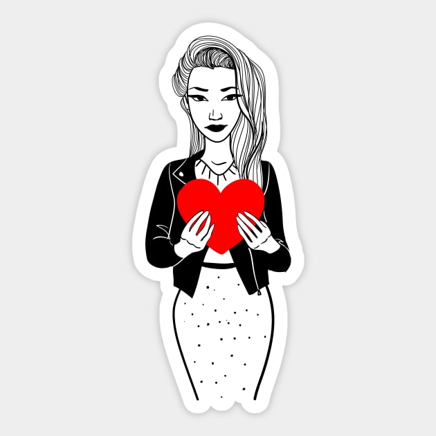 Stylish girl in a jacket with big heart Sticker by fears